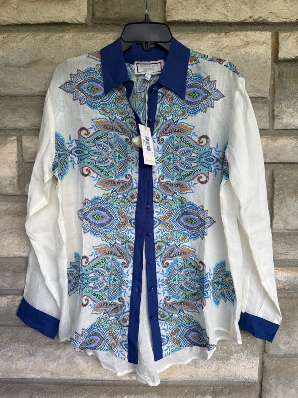 Johnny Was Pleat Back Oversized Shirt Medium $225